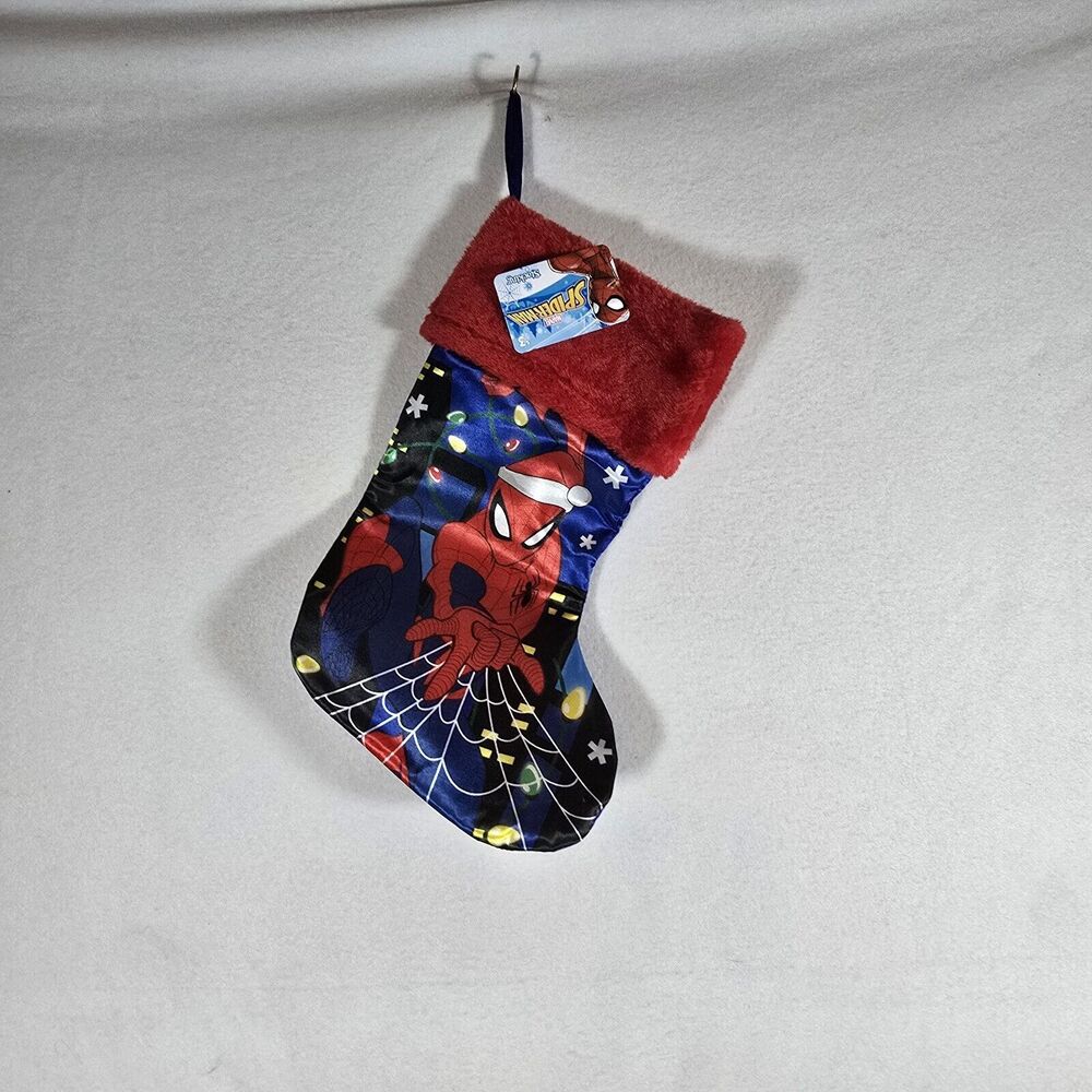 Marvel Spider-Man Kids Christmas Stocking Blue Red Silky 15” X 8” By Ruz NWT